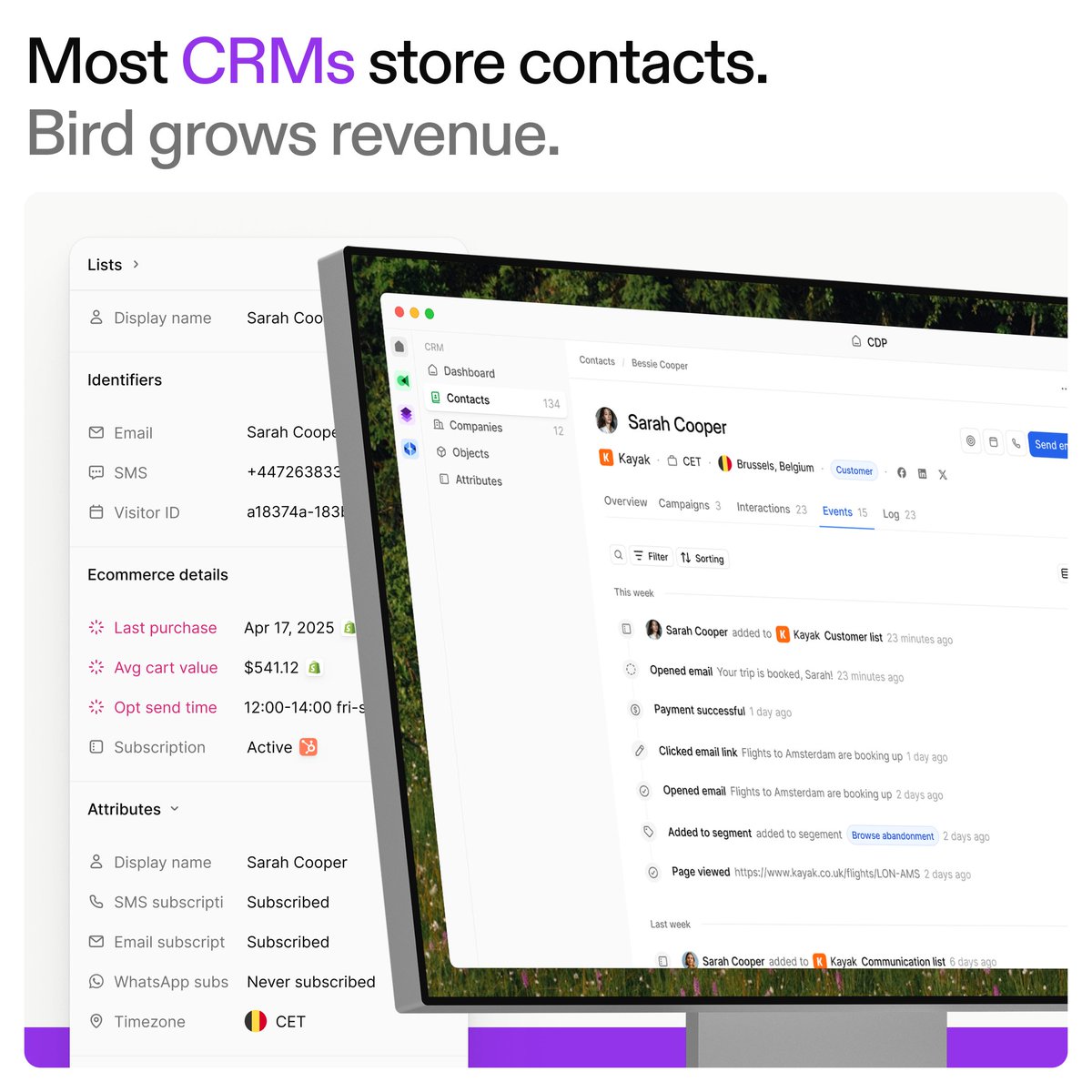 Your CRM should do more than store contact details. Bird's AI-powered CRM transforms customer data into actionable insights and automated campaigns that drive real revenue growth across every channel.