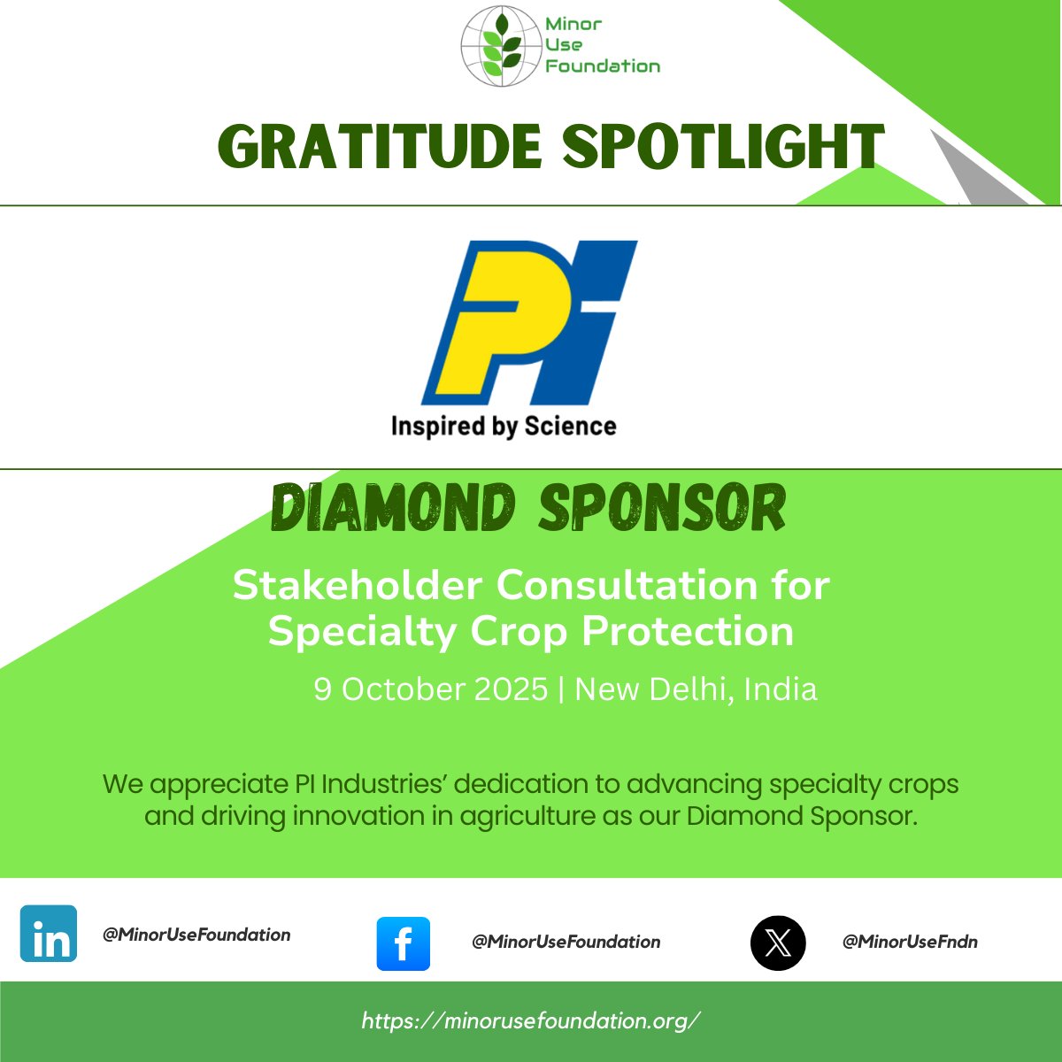 MinorUseFndn's tweet image. MUF welcomes @PIINDLTD as Diamond Sponsor for the India Specialty Crop Consultation, Oct 9, New Delhi, India. Experts from government, industry &amp;amp; research will address pest management, minor use registration &amp;amp; MRLs. 🔗minorusefoundation.org/india-specialt… #PIIndustries #MinorUseFoundation