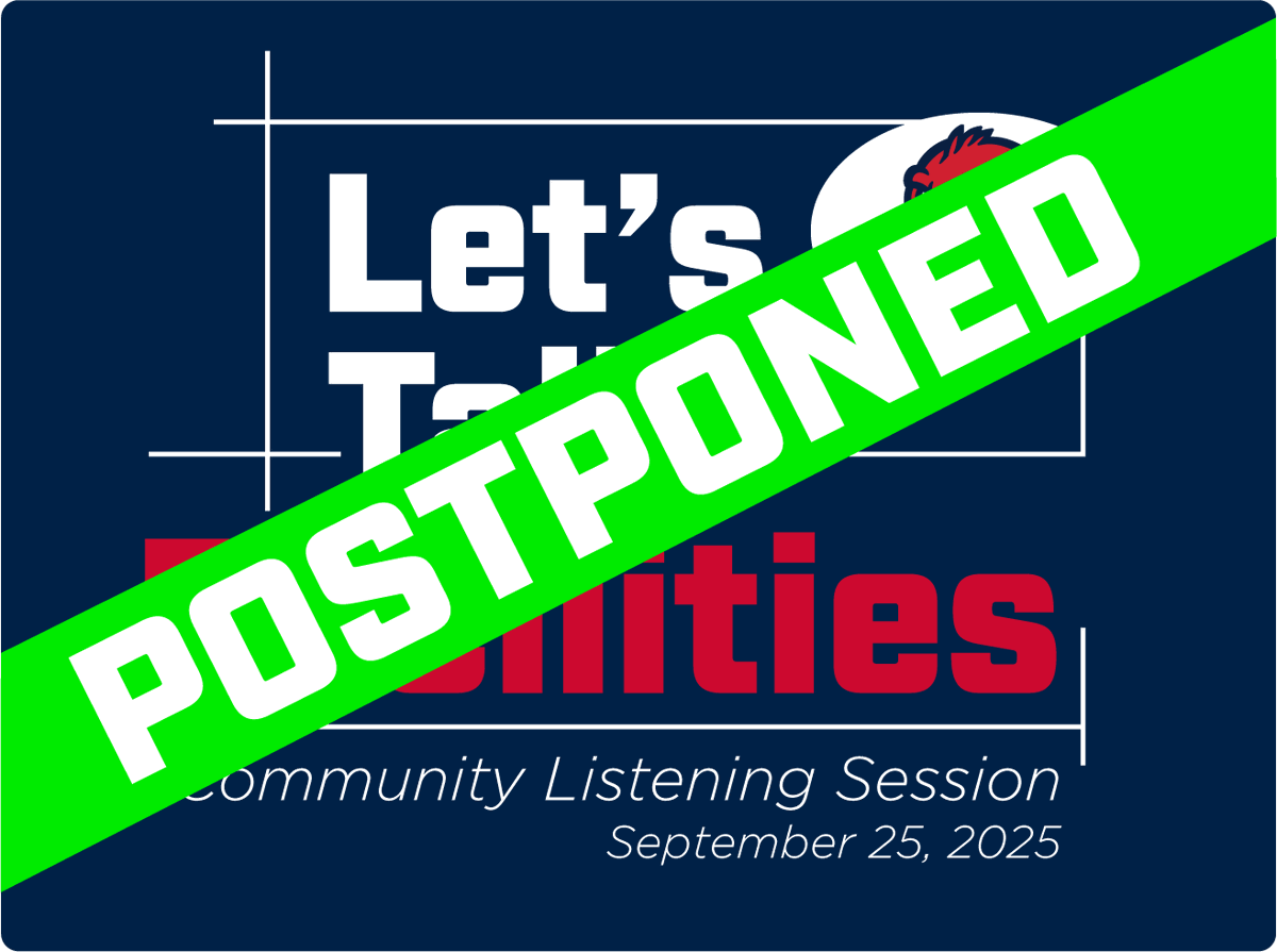 Due to illness, the “Let’s Talk Facilities: Community Listening Session” scheduled for this evening, 9/25/25, is postponed. We apologize for any inconvenience &amp; will keep you informed of a rescheduled date. Thank you for your patience &amp; understanding.