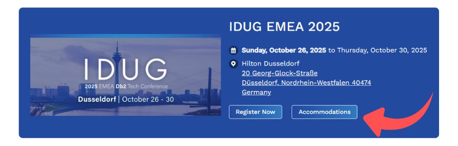 IDUGDb2's tweet image. REMINDER - the hotel room block for the IDUG #EMEA25 Db2 Tech Conference expires soon! Visit idug.org/events/emea-20… and click the Accommodations link to get started. #Db2 #DBA #IBMZ #LUW