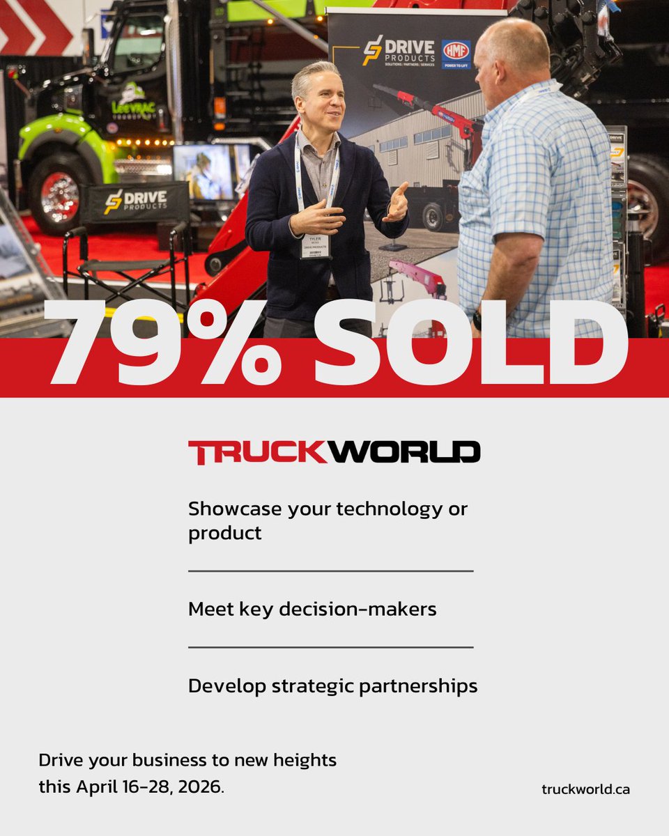 Exhibit space for 2026 is 79% sold! Make sure you are showcasing your product or technology in front of the right audience by exhibiting at Truck World this April 16-18, 2026.

The International Centre, Halls 1- 5

#truckworldshow #exhibit #truckingindustry #trucking #trucklife