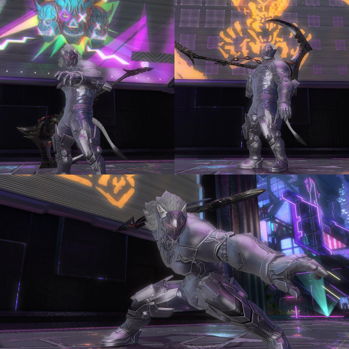 VBQP3xG9WybKRI1's tweet image. #ff14 #ミラプリ  #ImageMerge 
左のエクスアラガン装備も全身強化人間みたいで好きだけど新しくリーパーのミラプリ作りしてた。

アークエンジェル装備が意外と揃ってたんで、頭はエデンコールにしてオメガの鎌を持たせたら気に入った🥳✨ファントム武器できたら持たせよ