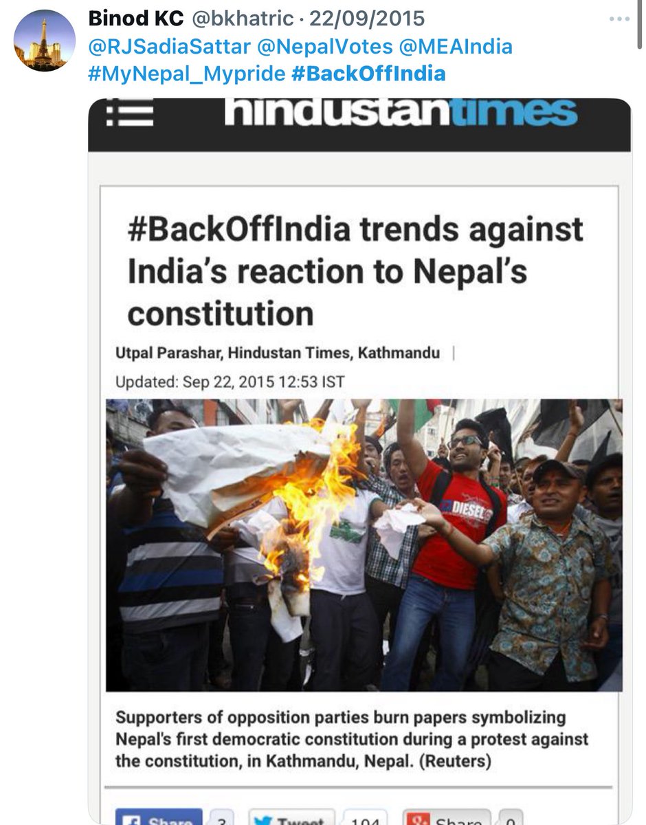 PakBanglaConect's tweet photo. @PravinSawhney Between 2015 came. India blockaded Nepal just because it changed its constitution. Nepalese ran the #BackOffIndia campaign.
India is out for a while. Only the clarity is coming now, https://t.co/a5bIcGd9fn