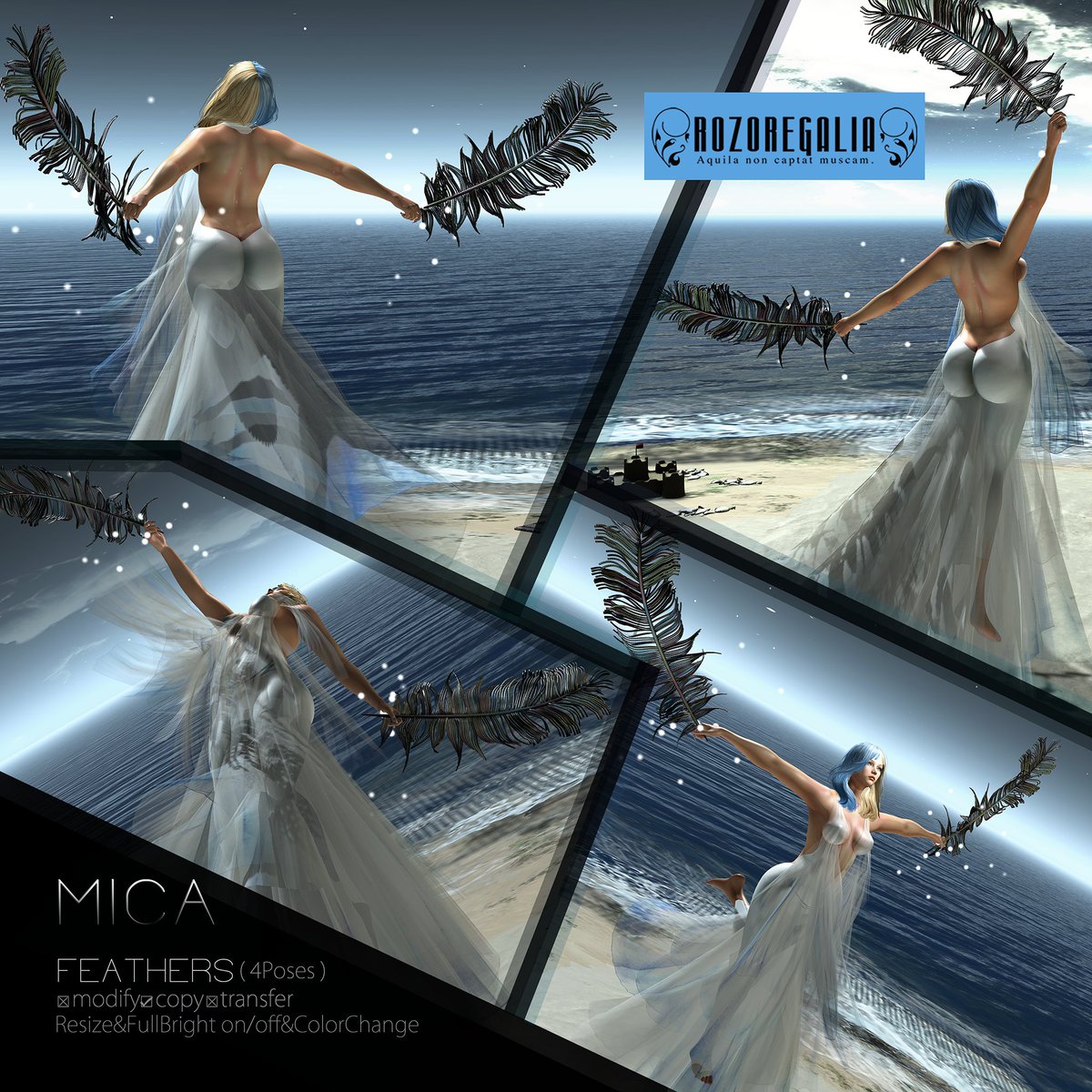 ROZOREGALIA New Releases@Uber!
🪶ROZOREGALIA_MICA*FEATHER_4Poses🪶

“Hold fast to the feathers, and let the wind whisper   
 through your soul.”
「どうしても無理なら私の羽につかまって。
　昨日でも、明日でもない、
　この瞬間吹き抜ける風をつかまえて」
maps.secondlife.com/secondlife/Ube…
