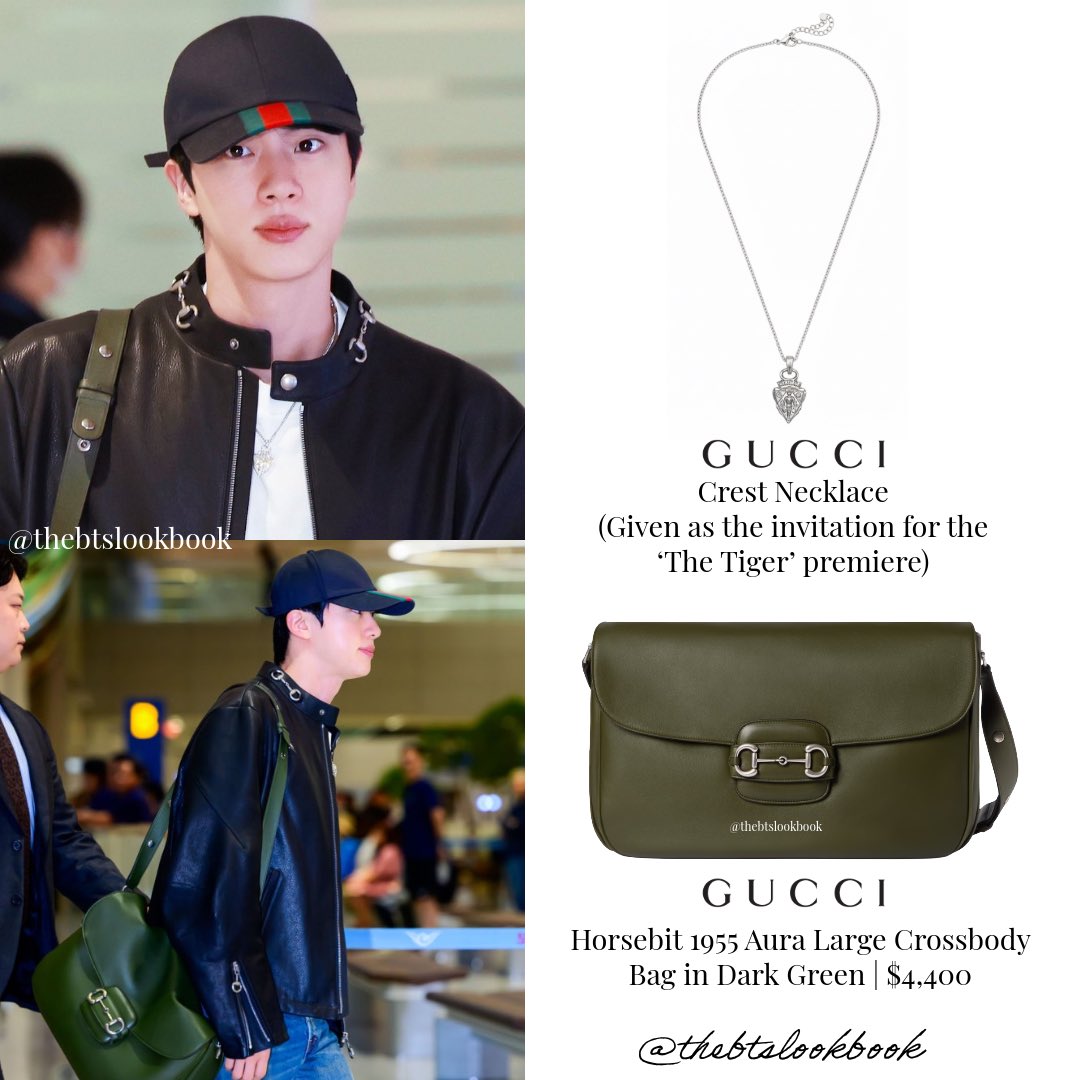Jin wearing @gucci “Figo” Look part of the La Famiglia Collection