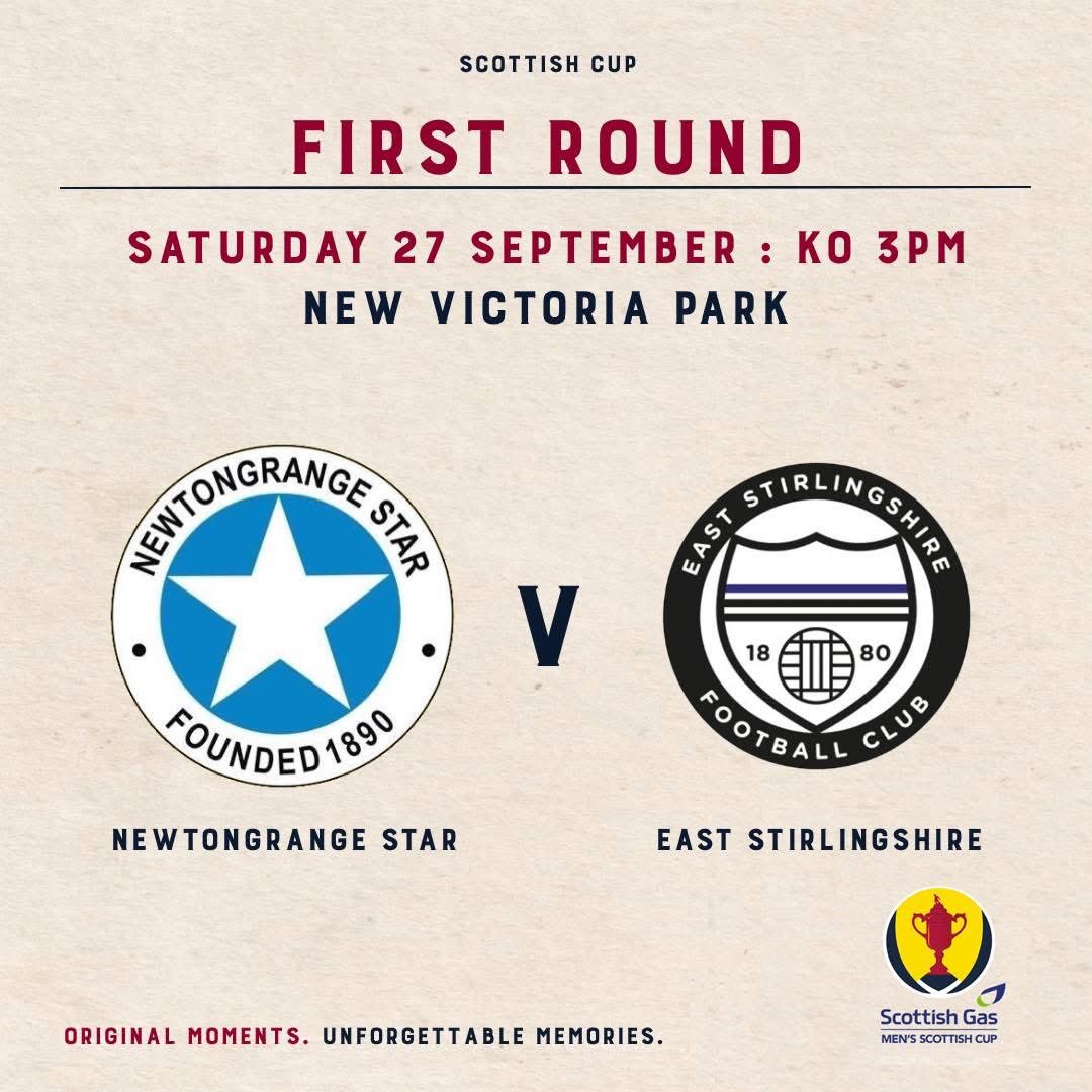 NittenStar1890's tweet photo. The Scottish Cup at New Victoria Park ⭐️ 

This Saturday it’s the First Round of the Scottish Gas Men’s Scottish Cup. 

Lowland League outfit East Stirlingshire are our opponents as we look to make it a step further than last years campaign. 

We need all the support we can get, so please if you’re able, come along and get right behind the boys in blue.