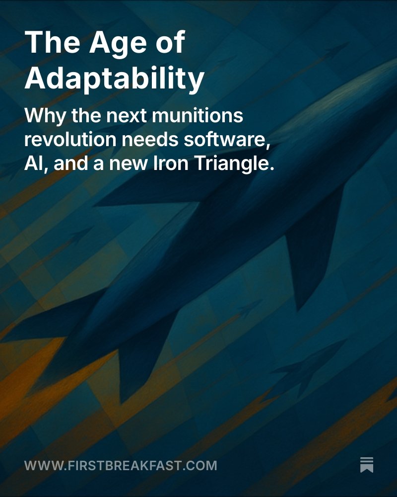 "The age of the exquisite alone is over. The age of adaptability has begun."

Palantir's Greg Little and <a href="/HudsonInstitute/">Hudson Institute</a>'s <a href="/clarkdefense/">Bryan Clark</a>  share thoughts on "America's gold-plated arrows," and how to create a more adaptable defense industrial base.

Link in reply. 🔗