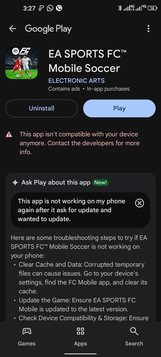 ayoola_dada's tweet photo. @EASFCMOBILE My phone is running on Android 10 and I'm getting this error message.😪 https://t.co/kMCmW5qMDN