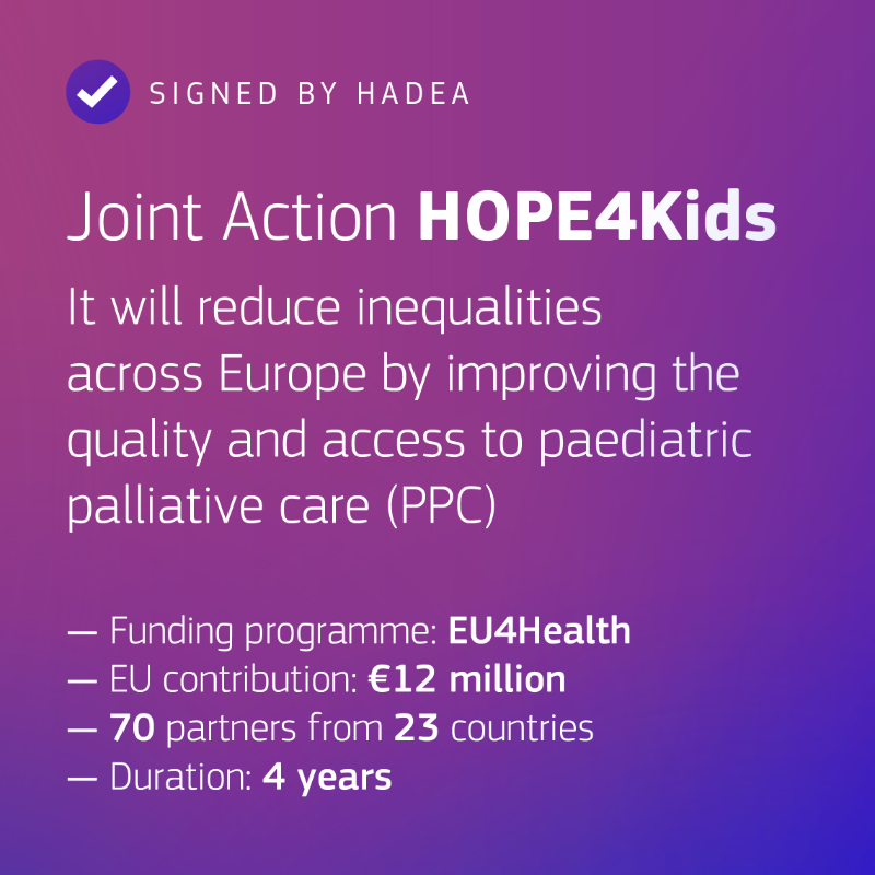 EU_HaDEA's tweet photo. 🎗️🧸 HaDEA has just signed the #EU4Health Joint Action HOPE4Kids to advance paediatric palliative care (PPC) in paediatric oncology.

Learn how this initiative will improve the quality of and access to PPC ⬇️

@EU_Health #ChildhoodCancerAwarenessMonth