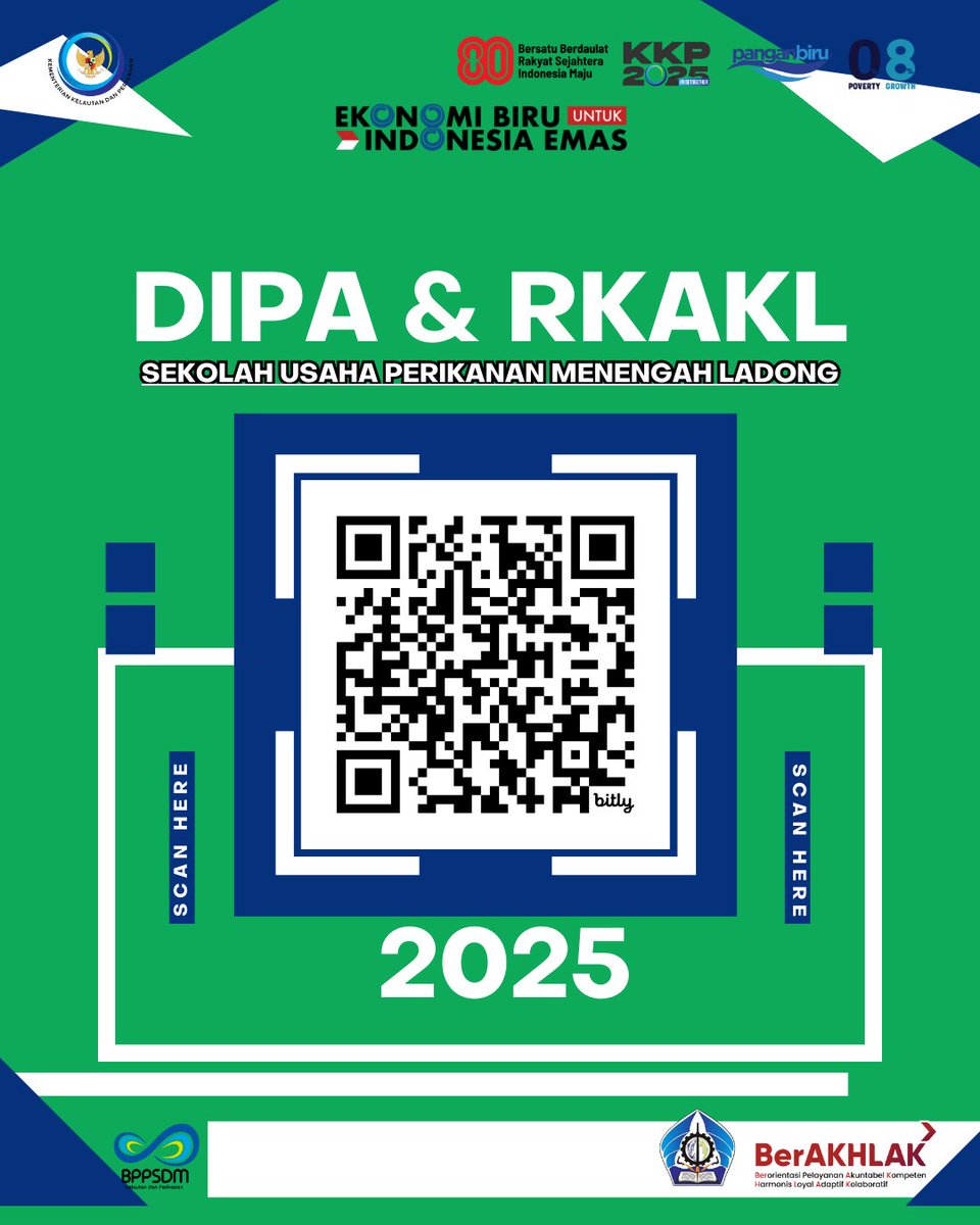 Sebagai bentuk transparansi dan akuntabilitas, Sekolah Usaha Perikanan Menengah (SUPM) Ladong menghadirkan informasi Dokumen Isian Pelaksanaan Anggaran (DIPA) dan Rencana Kerja Anggaran Kementerian/Lembaga (RKAKL).

✅ Scan QR Code pada gambar untuk melihat detail informasi.