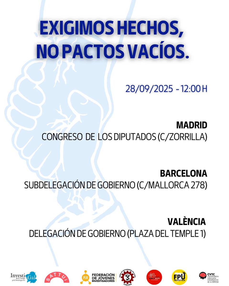 📢¡Ubicación en València confirmada!

Nos vemos el domingo 28/09 a las 12h en:

📍Delegación de Gobierno, Plaza del Temple 1, València

#PactoXLaCiencia