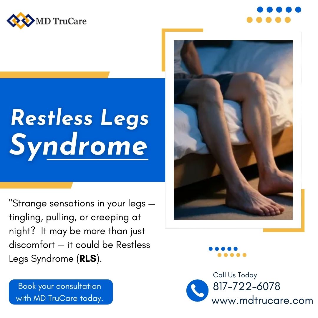 mdtrucare's tweet photo. We understand how frustrating and exhausting RLS can be. That’s why our specialists offer personalized evaluations and treatment options to help relieve symptoms and restore restful sleep.

Phone: 817-722-6078
Email: doctors@mdtrucare.com
Website: https://t.co/cjFouSe1fp https://t.co/tKASsIv5GI