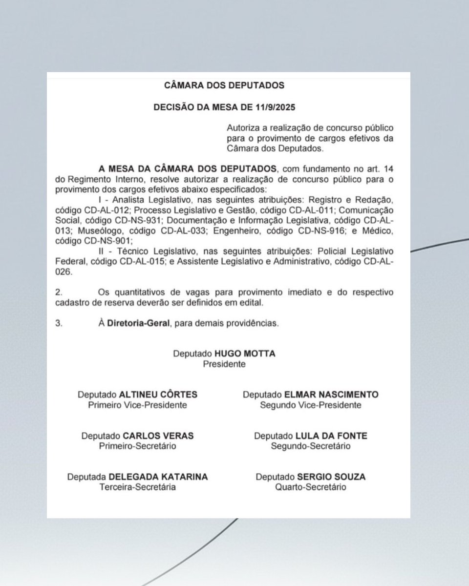 LabHackerCD's tweet image. 📢 Concurso público para a Câmara autorizado!
👉 Vagas para Analista e Técnico Legislativo em diversas áreas.
O edital trará nº de vagas, etapas e requisitos.
#Concurso #CâmaraDosDeputados #LABHacker