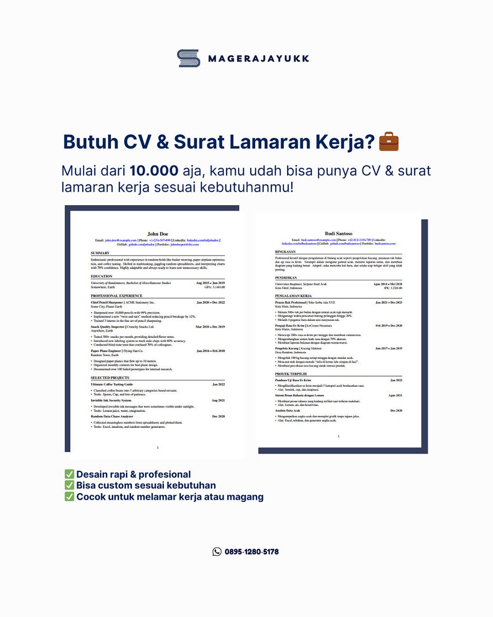 pinkyygurl__'s tweet image. Butuh CV &amp;amp; surat lamaran kerja profesional? ✨
Mulai Rp10.000 aja, langsung siap pakai dan bisa custom sesuai kebutuhanmu! 🚀

#JasaCV #SuratLamaran #KerjaMudah