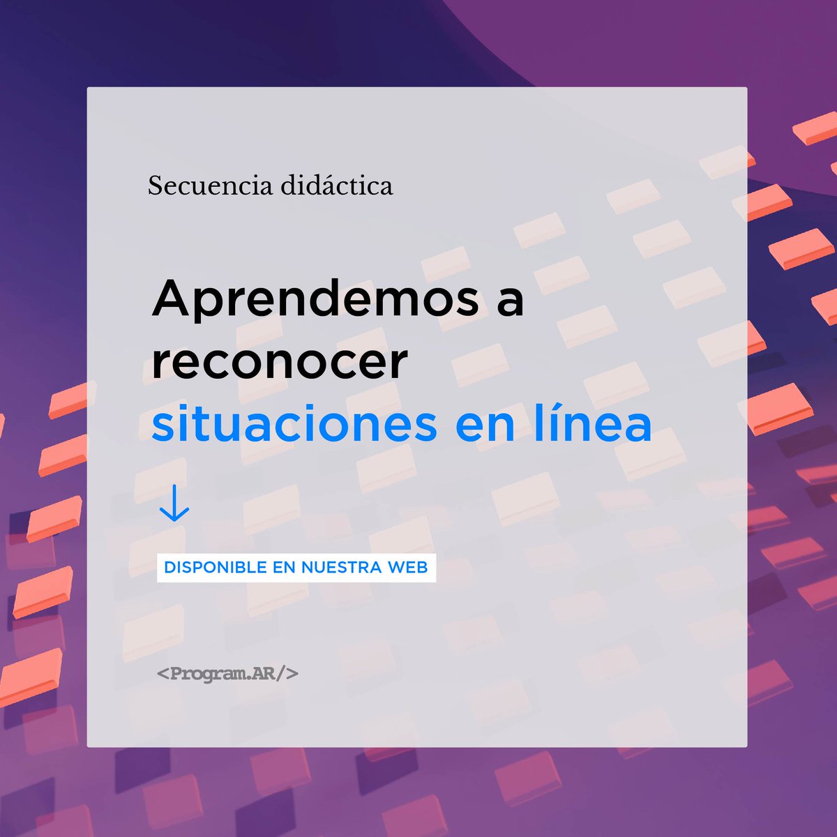Programar2020's tweet image. 📲 Cuidados en el universo virtual
Te compartimos una secuencia didáctica con actividades para generar conciencia sobre nuevas situaciones producto del uso de la tecnología y construir maneras de cuidarnos.
👉 repositorio.curriculum.program.ar/repositorio-di…