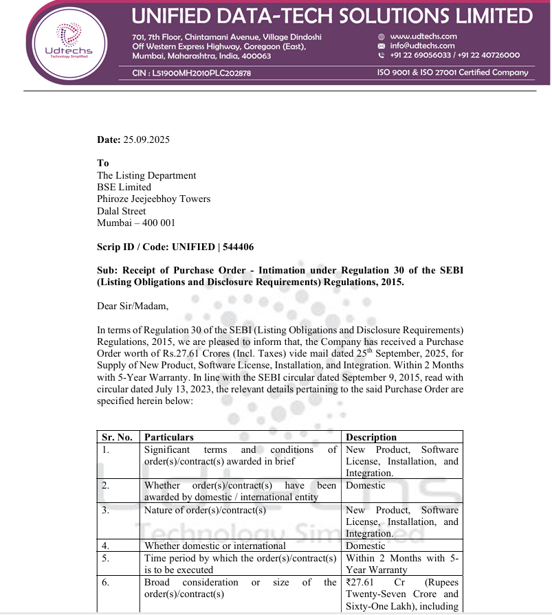 sabarisec's tweet image. Unified Data-Tech secures order for 27.61 crores ✅

#unifieddata #sabarisec
