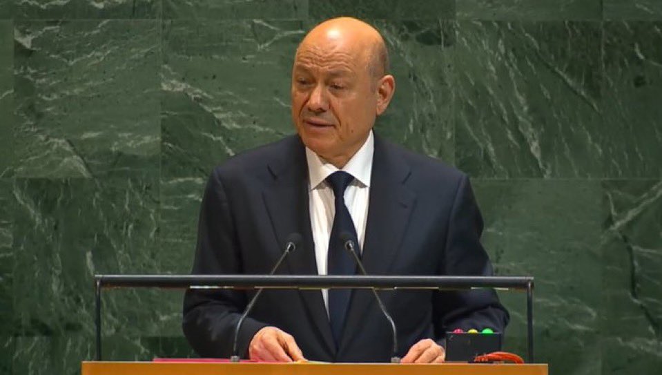 The President of Yemen’s internationally recognized government, Rashad Al-Alimi, at UNGA: “Iran has armed Houthis to the teeth. They are no longer a rebel group, but an international terrorist organisation with an advanced Iranian arsenal. I call for the formation of an