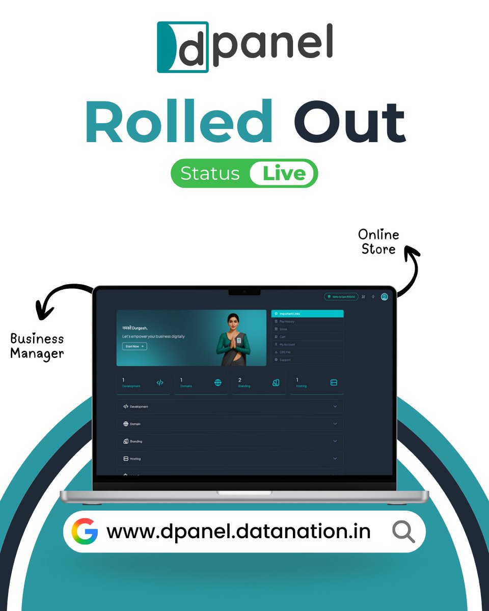 datanation_in's tweet image. We are pleased to announce the launch of dPanel, an online business manager and store, designed to support your business development requirements. Now, create your budget and establish your online presence with us. #datanation #dpanel