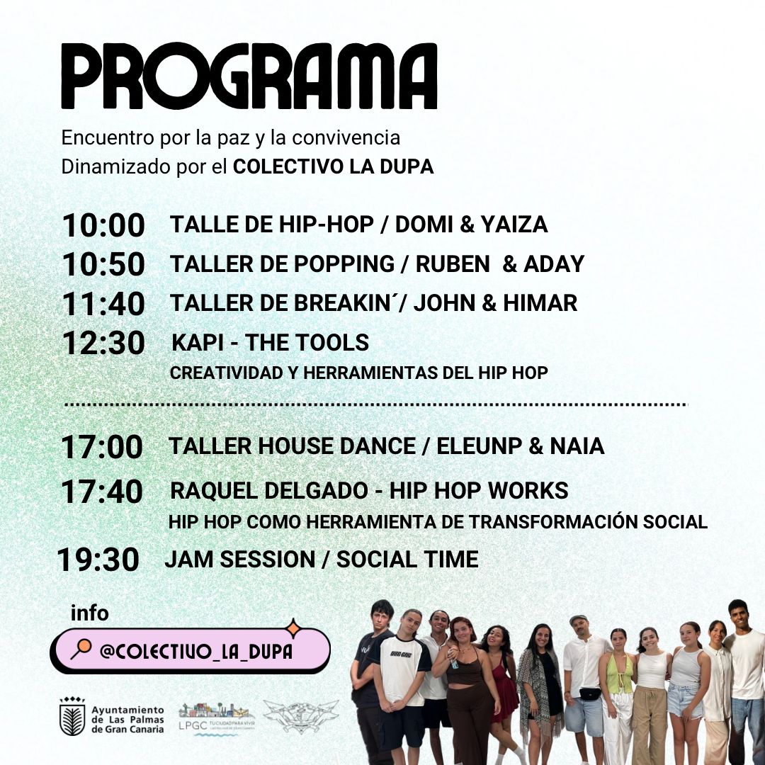 El próximo 25 de octubre, estaremos en el Primer Encuentro de Cultura Urbana Social, dinamizado por el Colectivo la dupa, en Las Palmas de Gran Canaria. Participarán <a href="/rakeldelgado79/">Raquel Delgado</a> y <a href="/Kapione/">Kapi</a>, cofundadores y miembros del comité de Hip Hop Works. 
#culturaurbanasocial