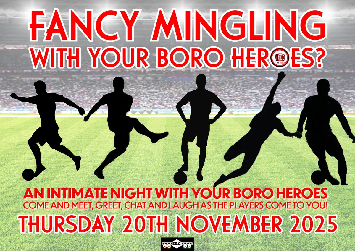 Calling all Boro Fans! How about a new approach to a night with Boro Stars?

COMING SOON on 20th November 2025- The Red Radio Presents:  'Mingle with your Boro Heroes' an intimate night with a number of Boro favourites - come and meet, greet, chat and laugh as the players come to