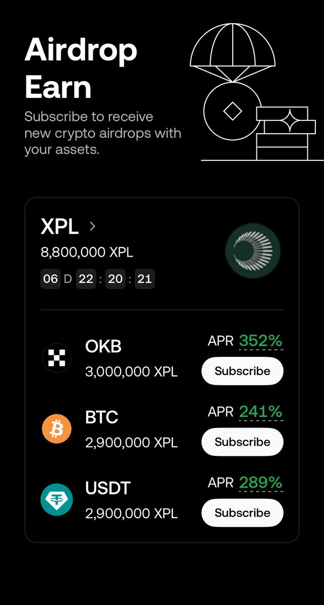 🚨 Airdrop Earn $XPL 🔥

🌟 Subscribe to receive new crypto airdrops with your assets.

✨ Total 8,800,000 XPL ✨

- OKB APR 299% 🤯
- BTC APR 241% 🤯
- USDT APR 292% 🤯

okx.ac/join/98046166