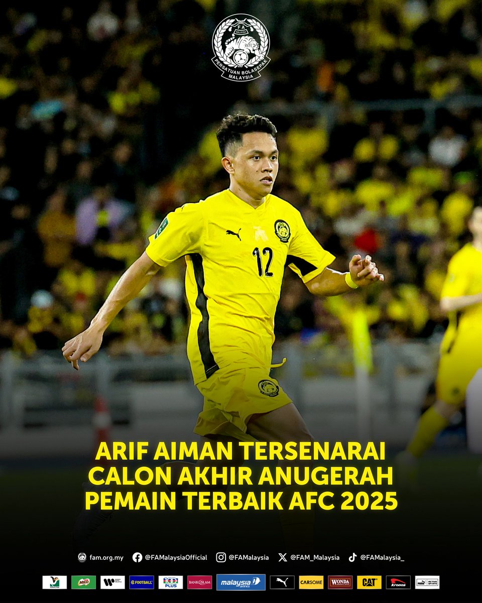 ARIF AIMAN TERSENARAI CALON AKHIR ANUGERAH PEMAIN TERBAIK AFC 2025

Tonggak skuad Harimau Malaya dan Johor Darul Ta'zim, Arif Aiman Hanapi telah diumum oleh Konfederasi Bola Sepak Asia (AFC) berada dalam senarai tiga calon akhir bagi merebut Anugerah Pemain Terbaik AFC 2025.