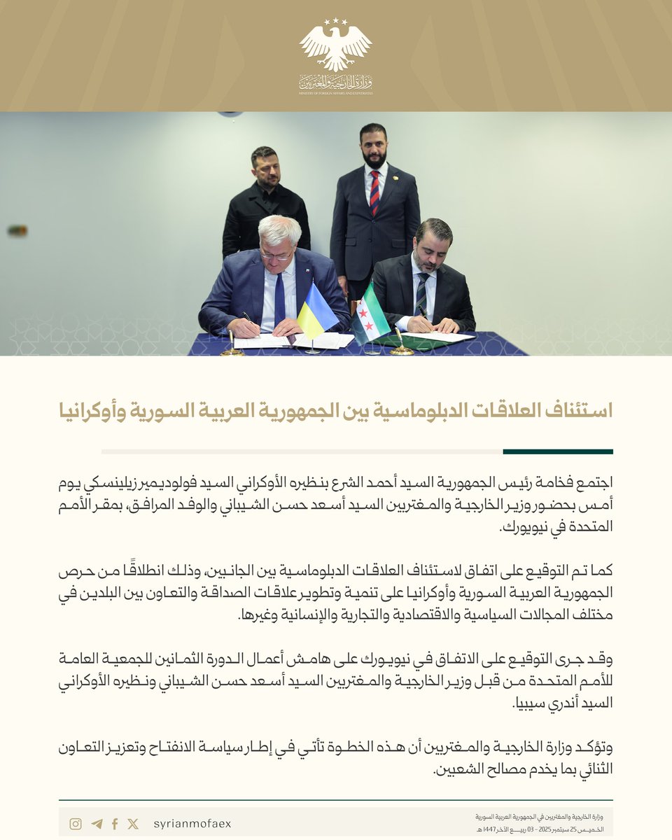 استئناف العلاقات الدبلوماسية بين الجمهورية العربية السورية وأوكرانيا