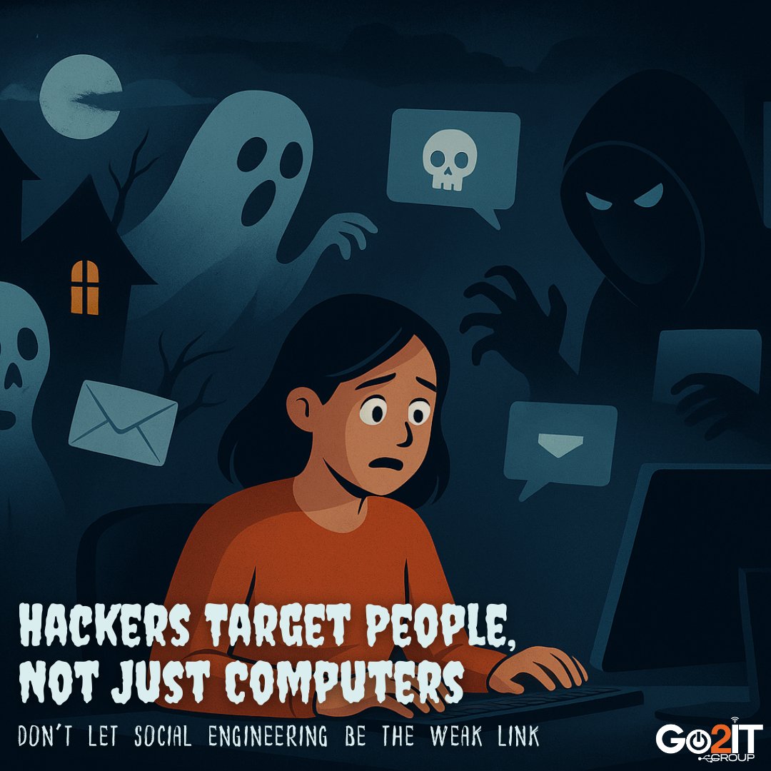 Go2ITGroup's tweet photo. Hackers don’t always hack computers. They hack people💻🔓

Phishing, fake calls, and scam messages trick humans, not code. Pause, verify, train your team, and stop the digital ghouls.

#CyberSecurity #Firewall #IT #InfoSec #PhishingAwareness #CyberAware #DataProtection #CyberTips https://t.co/tJzMhykfXE