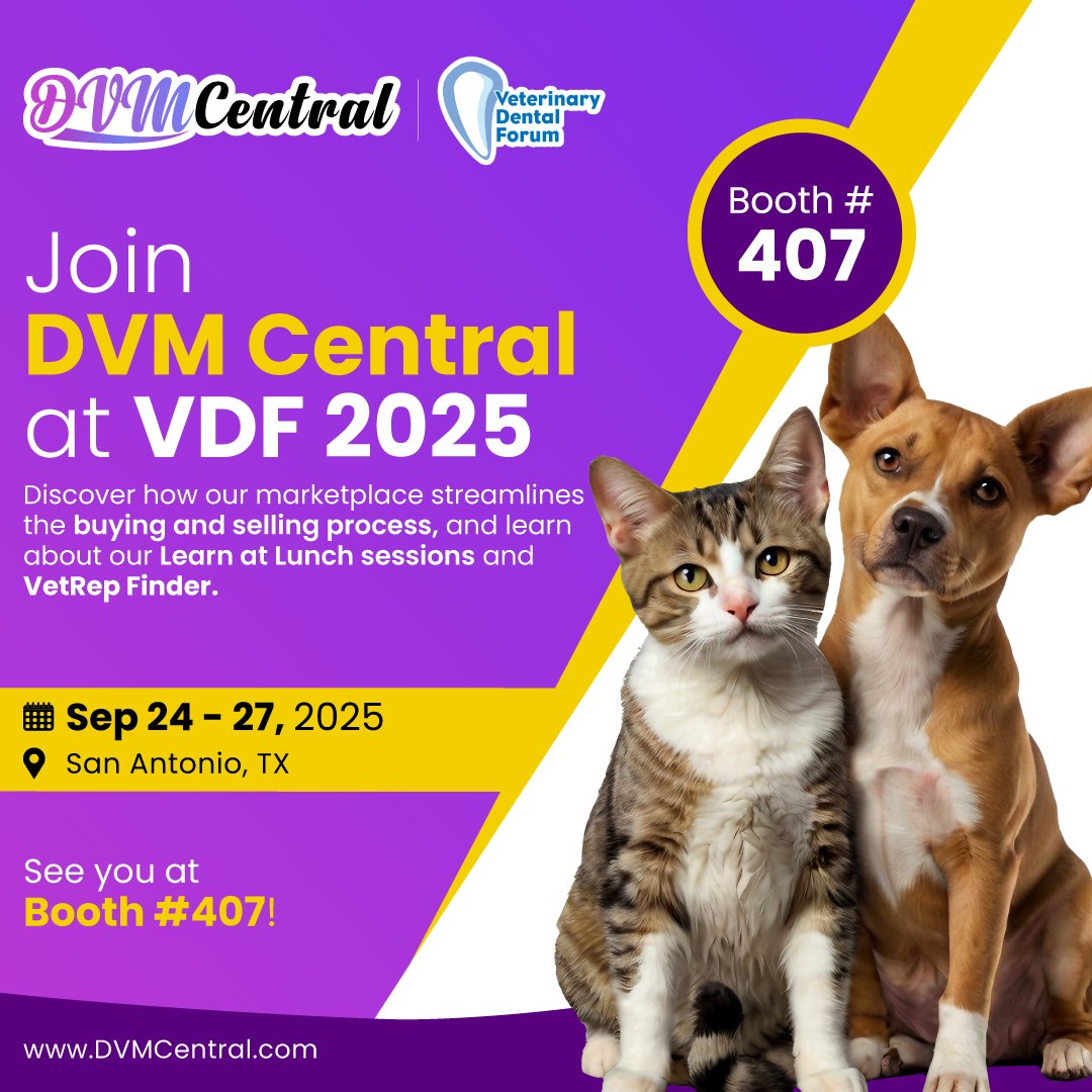 DVM Central is live at Veterinary Dental Forum (VDF) 2025!
<a href="/VDFINFO/">VDF</a> 
Sept 24–27 | San Antonio, TX

Stop by Booth #407 to explore smarter ways to support veterinary practices!

#DVMCentral #VDF2025 #VeterinaryMarketplace #VetRepFinder #LearnAtLunch #VetMed #VeterinaryProfessionals