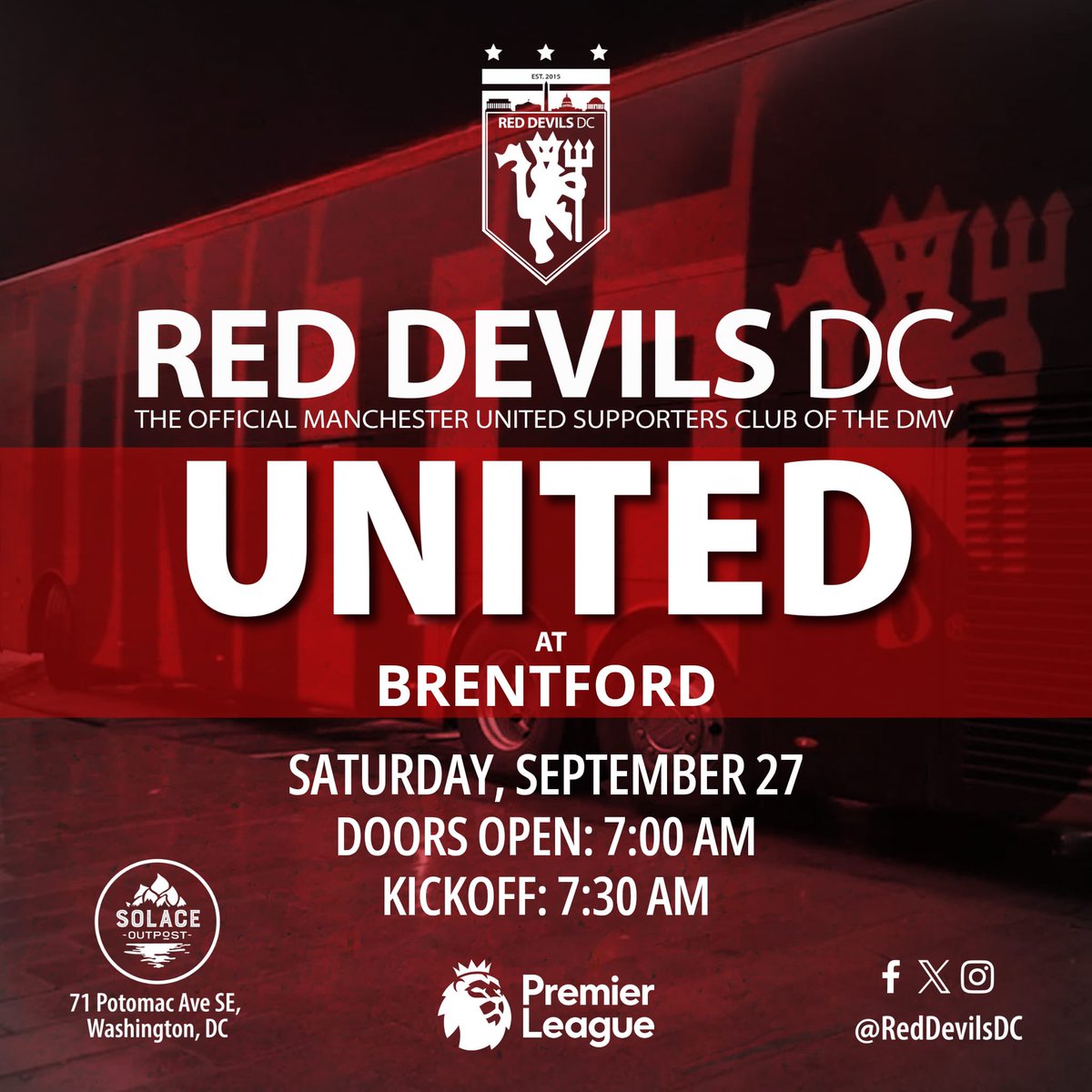 RedDevilsDC's tweet image. Back at Solace this Saturday! 🔴⚪⚫
⏰ Doors 7am | ⚽ Kickoff 7:30am
Brentford vs United — let’s keep the momentum going!

@SolaceBrewing 

#MUFC #RedDevilsDC #UTFR