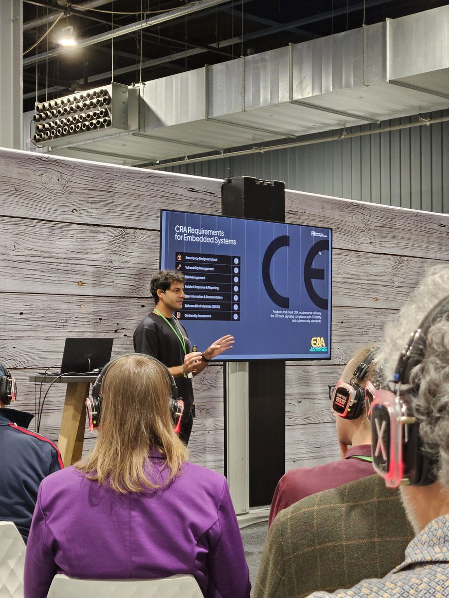 Today, our CTO, Giovanni Alberto Falcione, took the stage at Electronics &amp; Applications 2025 in Utrecht to share practical examples of how Exein’s cybersecurity solutions address two of the most pressing needs in the market: strong protection and compliance with international