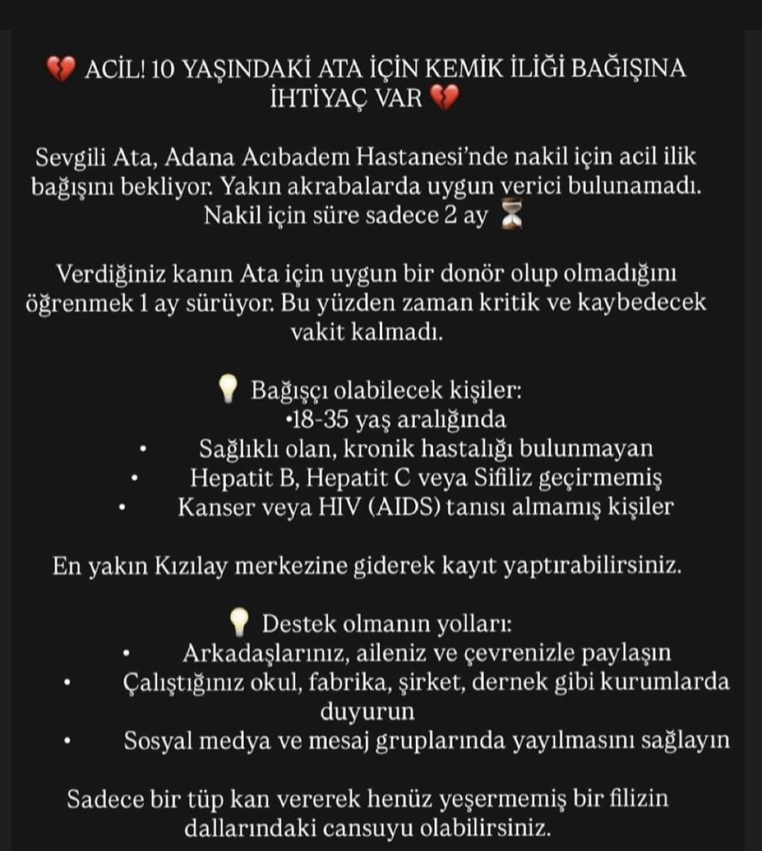 ataicinkokhucre's tweet photo. #AtaTatlidil icin ACİL KOK HUCREYE İHTİYAC VAR. 

Lutfen sesimiz olun🙏🏻🙏🏻🙏🏻 #Adana #kizilar #KokHucre https://t.co/ibj6vXo1Eh