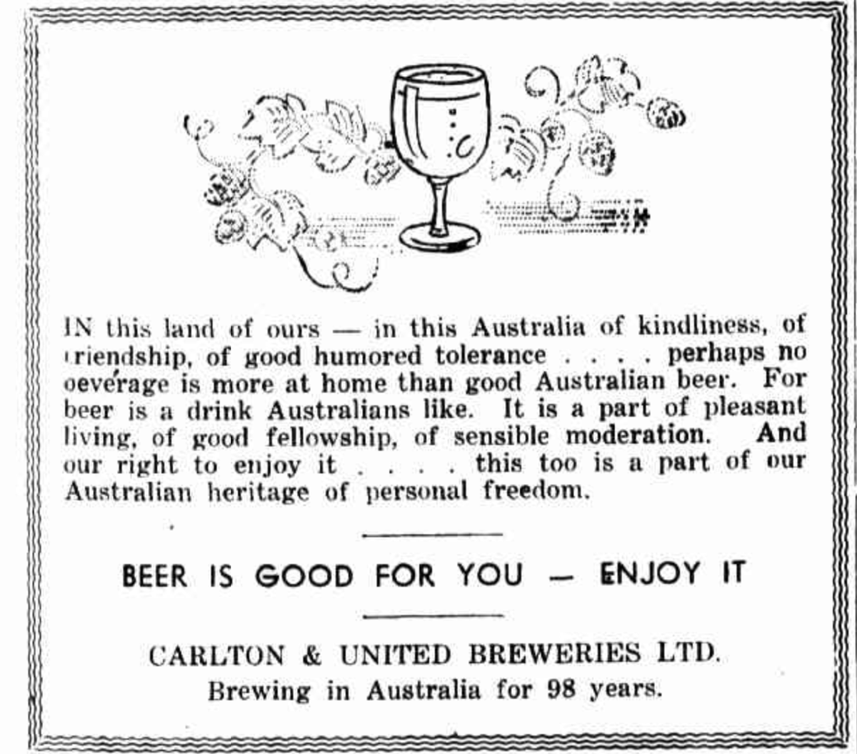 C. E. Aubin? (@ceaubin) on Twitter photo Obsessed with this Australian beer ad in a 1951 newspaper Obsessed with this Australian beer ad in a 1951 newspaper