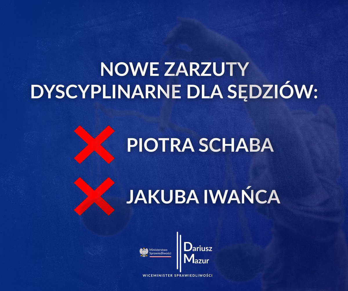 Rzecznicy dyscyplinarni Ministra Sprawiedliwości stawiają kolejne zarzuty.

❌ Sędzia Piotr Schab dostał zarzuty za to, że wydał zgodę na odbywanie kary w systemie dozoru elektronicznego, nie sprawdzając, że skazany już przebywa w areszcie. Skutkiem było to, że pomimo decyzji