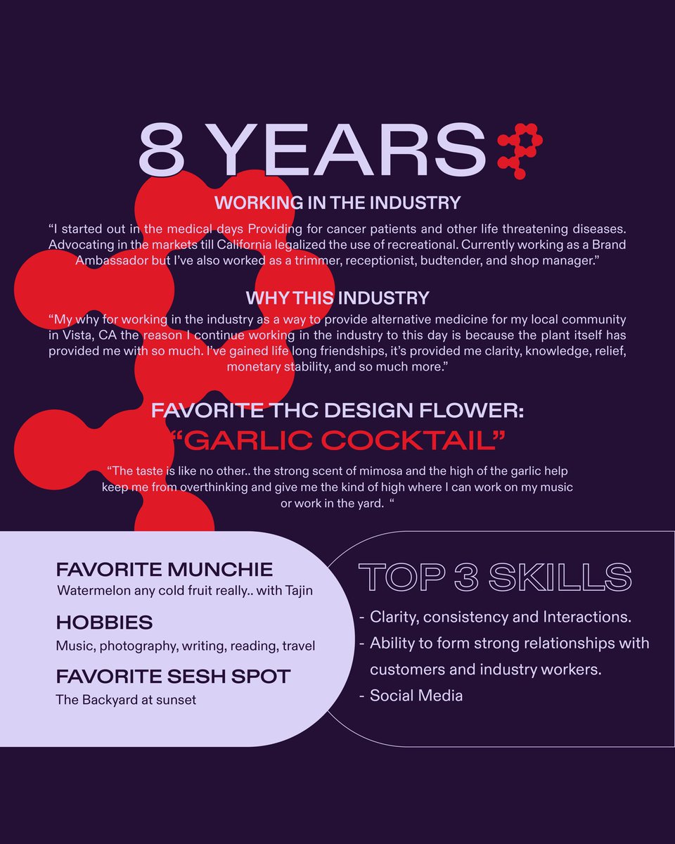 🌟 California BA Spotlight 🌟
Cris Lopez has spent 8 years in the industry and brought his passion for cannabis into every role.

For Cris, this plant means healing, clarity, and community - the same energy he brings to THC Design every day. 🌿