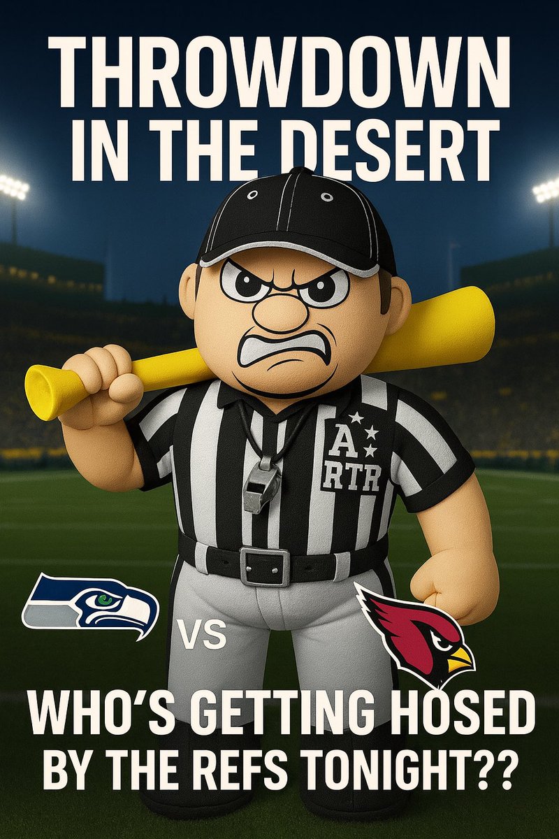 riptheref's tweet image. Rip’s in the desert tonight throwin’ piss missiles.  Don’t piss him off!  
#ThursdayNightFootball #RipTheRef #ThrowDownInTheDesert  
#Seahawks #Cardinals #AZCardinals #RiseUpRedSea #BirdGang  
#NFL #NFLMemes #RefWatch  
#Seattle #Arizona #GameNight  
#Football #SportsToys