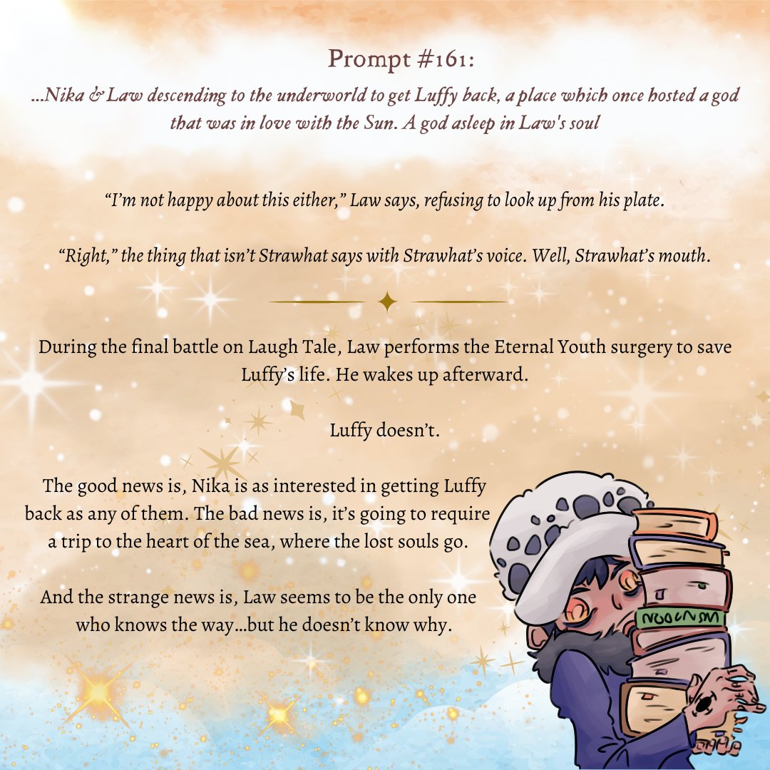 ✨ a heart in first and a soul behind ✨

🌅 an SFW #lawlu / #lulaw fic feat. gods, mythology, &amp; saving souls~ (a longer fic to hold us over while AO3's down tomorrow) 🤍✨

🌅 for Prompt #161 by <a href="/CornejaNomada/">Crow @ I FOLLOWED A RUBBER MAN DOWN A RABBIT HOLE</a> 

🔗⬇️