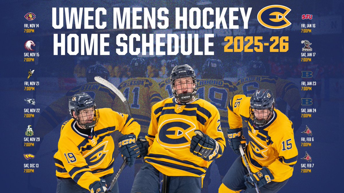UWECHockey's tweet image. The 2025-2026 schedule is here! Are you ready?