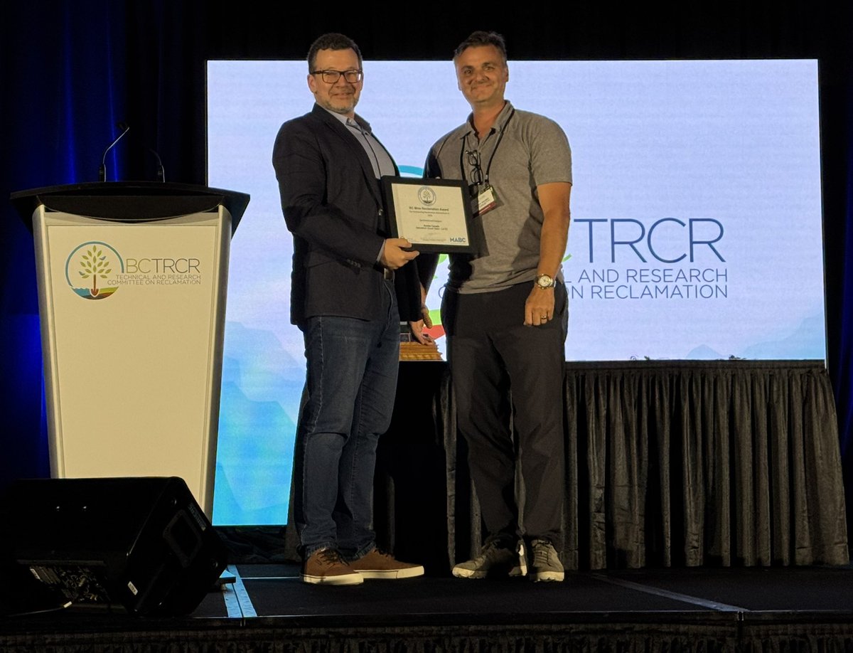 Congratulations to the winners of this year's <a href="/TRCR/">BC TRCR</a> awards! 

🏆 Elk Valley Resources won the Jake McDonald Mine Reclamation Award for work at the Swift project.

🏆Amrize scooped the Sand and Gravel Category Award for its work at Abbotsford Gravel Sales.

#TRCR48 #bcmining