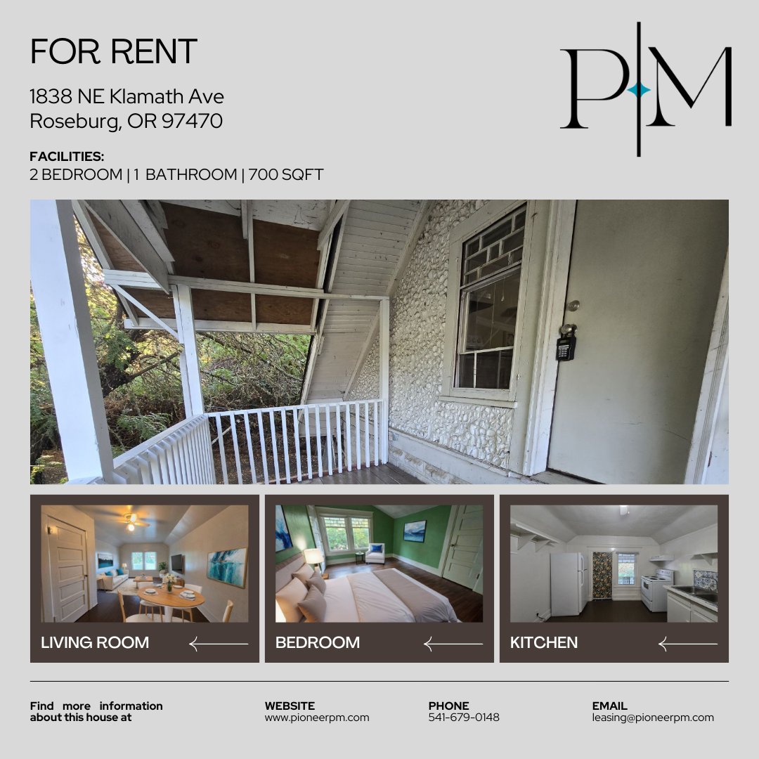🏡 For Rent in Roseburg!
2 BR | 1 BA | ~700 sq. ft.
✨ Wood floors, private deck, off-street parking, landscaping included.
📍 1838 NE Klamath Ave
🔗 pioneerpm.com/_system/listin…