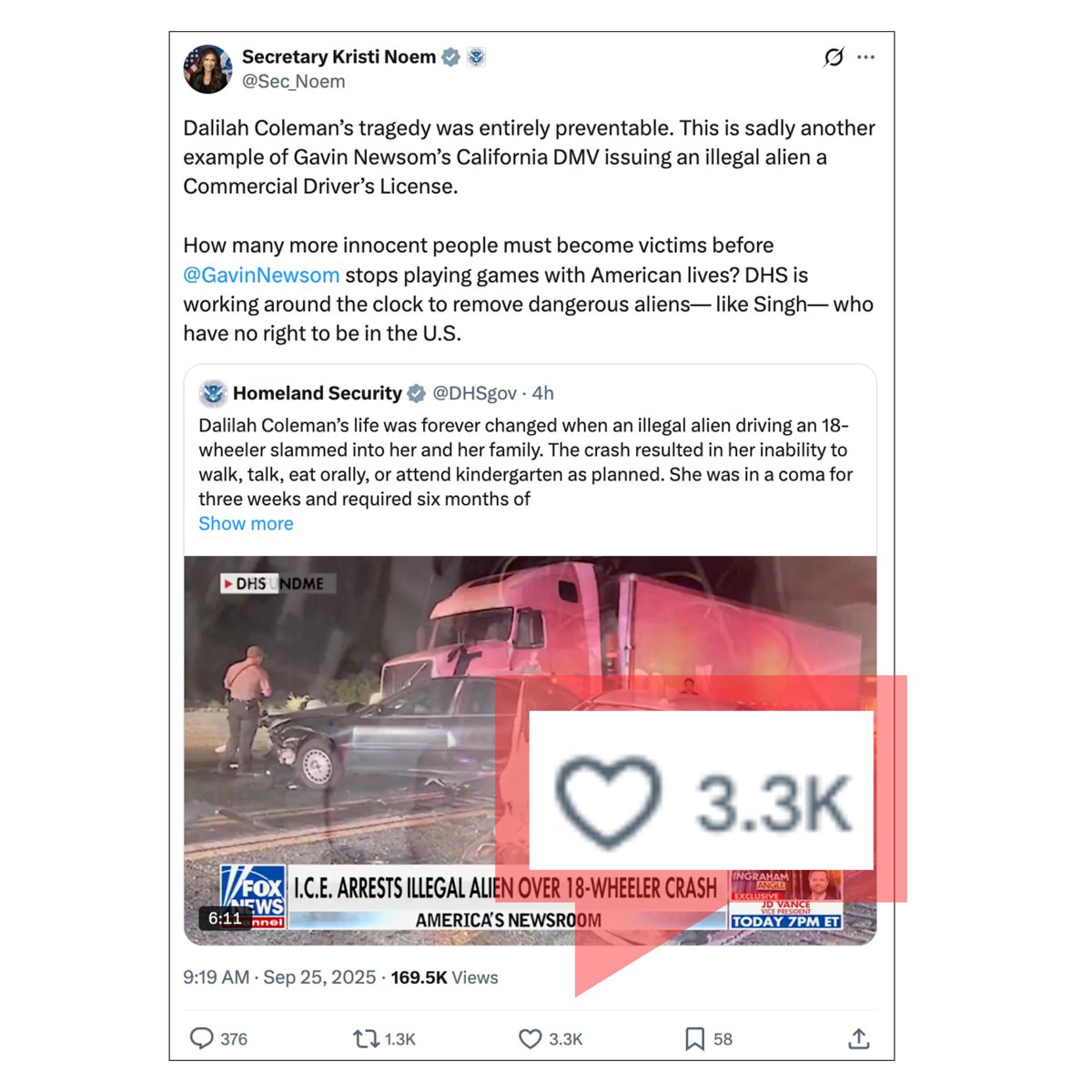 The internet agrees, Secretary Noem is misleading the American people.