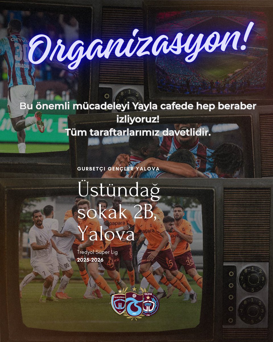 Trabzonsporumuz, Cumartesi günü saat 20.00’da Atatürk Olimpiyat Stadyumu’nda Karagümrük ile karşı karşıya geliyor. 

Bu önemli mücadeleyi Yayla Cafede hep beraber izliyoruz!
Tüm taraftarlarımız davetlidir.

⏰ Saat: 20.00
🏟️ Stat: Atatürk Olimpiyat Stadyum
📍 Yer: Yayla Cafe