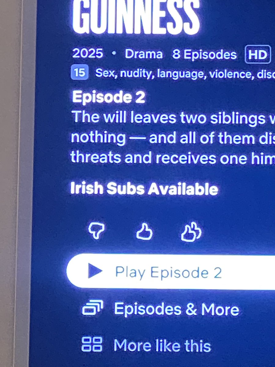 Ní fhaca mé seo riamh ar <a href="/netflix/">Netflix</a>   Fotheidil Gaeilge ar fáil ar House of Guinness . Céim sa treo ceart ach tuilleadh cláracha Gaeilge uainn <a href="/NetflixUK/">Netflix UK & Ireland</a>
