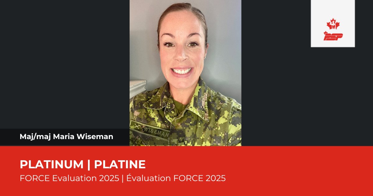 👏👏👏 Congratulations to Maj Maria Wiseman for reaching the Platinum incentive level in her FORCE Evaluation 2025. 🥇Félicitations à la maj Maria Wiseman pour avoir atteint le niveau d'encouragement Platine lors de son évaluation FORCE 2025. Bravo Zulu !