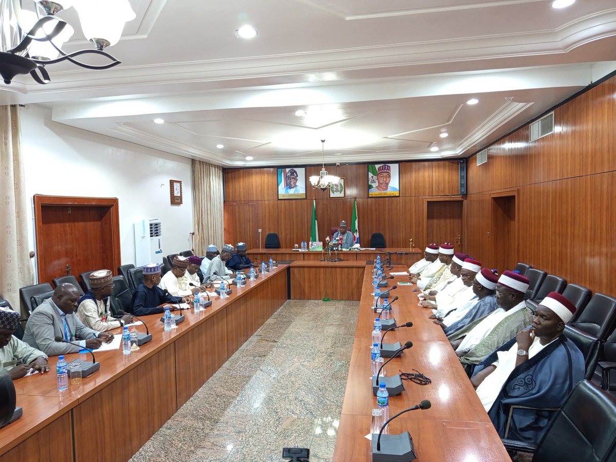 His Royal Highness The Shehu of Bama, (Dr.) Umar Kyari Umar El-kanemi, during a meeting on Immunisation and Primary Healthcare with His Excellency The Executive Governor of Borno State, His Royal Highness The Shehu of Borno, and other traditional leaders at the Borno State