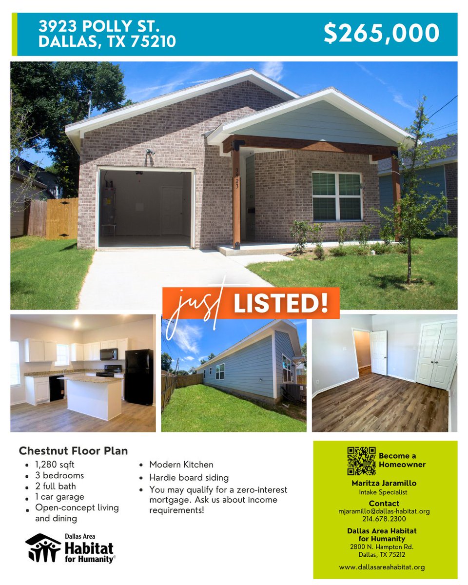 We have 2 beautiful new homes up for sale in Dallas with the same spacious floor plan &amp; the same opportunity to start your journey to homeownership! You may qualify for our zero-interest mortgage.

Contact us today to learn more &amp;  see if you're eligible: DallasAreaHabitat.org/become-a-homeo….
