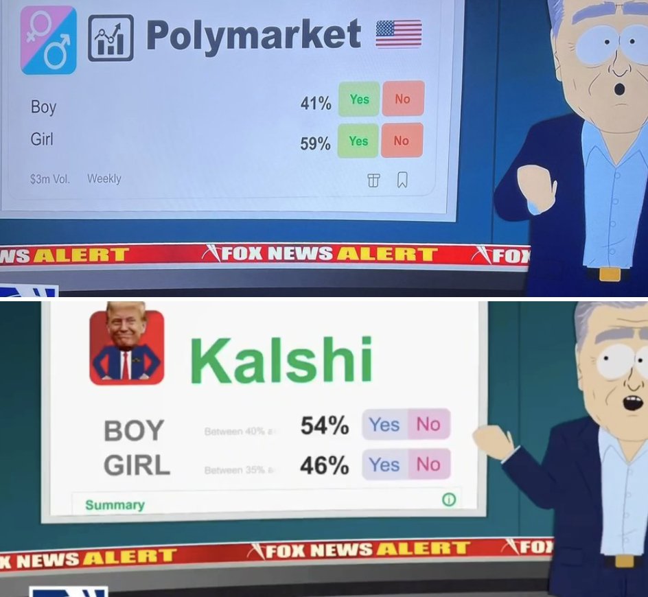 CoinDesk's tweet image. 😂  FUNNY: Last night&apos;s episode of South Park featured crypto prediction markets Polymarket and Kalshi.