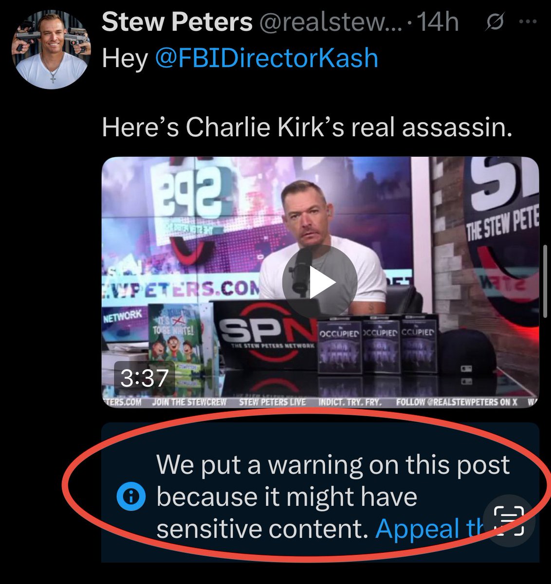 The original bloody video of Charlie Kirk’s assassination proliferated across this platform and was viewed BILLIONS of times.

Because it was allowed to.

But this? No. <a href="/elonmusk/">Elon Musk</a> says it’s too “sensitive” for you to see WHO DID IT.