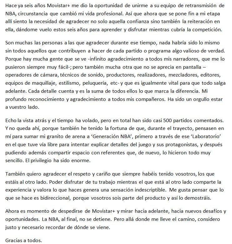 A_Monje's tweet image. Como sabréis, la NBA no sigue en Movistar+.

He tenido el placer de trabajar allí los últimos seis años. Y es momento de dar las gracias.