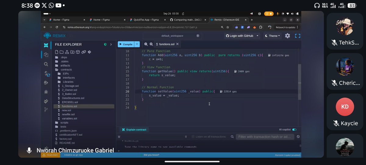 Ikeokoro_Offic's tweet photo. Day 4 of UBL Web3 Developers Bootcamp
Today, I learnt about functions and the various types of functions we have in solidity, ranging from the basic functions to the advanced and the reserved function.
All thanks to @blockchainNAU and our tutor @NworahGabriel
#UBLWeb3Devs https://t.co/tRzsNEIdJs